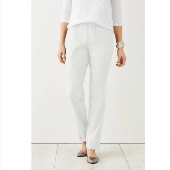 NWT J. Jill High Waisted Linen Blend Straight Cuffed White Pants Size XL Tall - Picture 1 of 9